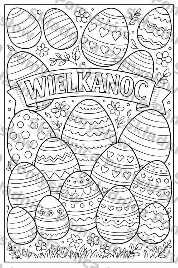 PISANKI - WIELKANOC - kolorowanka XXL (pakiet: 9 kart A4+miniatura A4); plakat; dekoracja; gazetka; świetlica