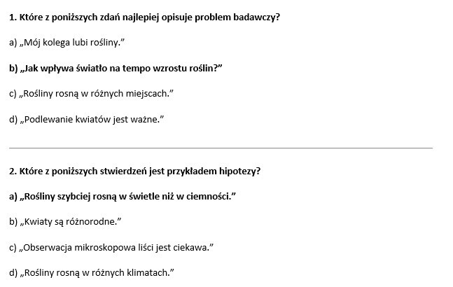 Test-planowanie i przeprowadzanie obserwacji oraz doświadczeń; wnioskowanie w oparciu o ich wyniki