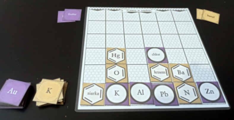 Tytuł: Klasa 7. Chemia. Gra kółko i krzyżyk (benzen) - fiszki nazwa i symbol pierwiastka