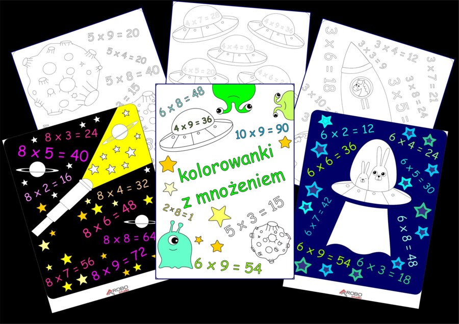 Kolorowanka matematyczna: mnożenie. Dzień tabliczki mnożenia, dzień matematyki.