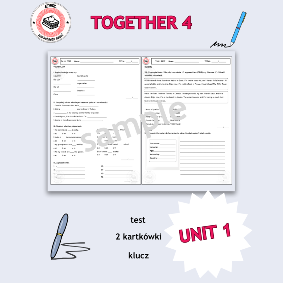Together 4 Unit 1 - test i kartkówki