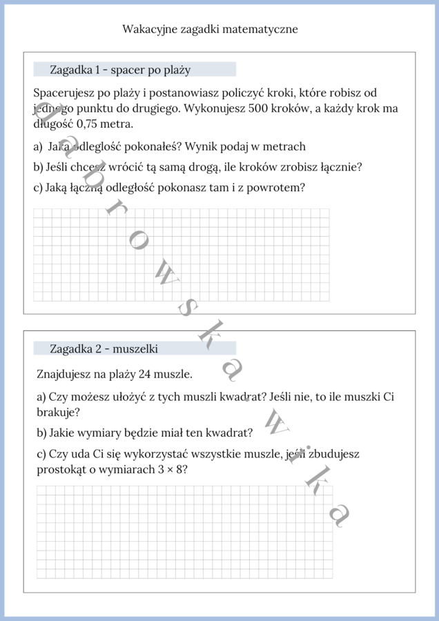 Wakacyjne zagadki matematyczne