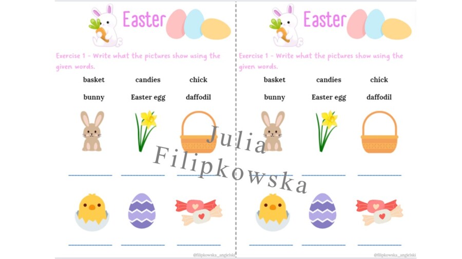 Wielkanocny zestaw zadań/ karta pracy/ zadania/ słownictwo/ Klasy 1-3/ SP 1-3/ Easter/ Wielkanoc/ Dzieci/ Gotowa lekcja