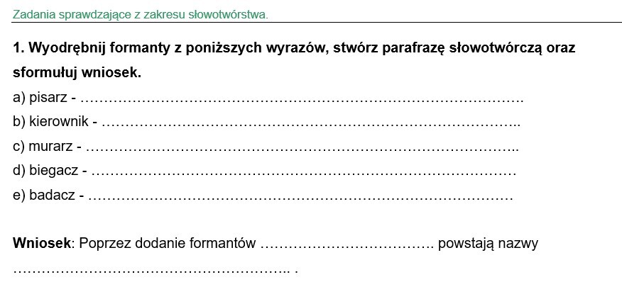Ćwiczenia z zakresu słowotwórstwa