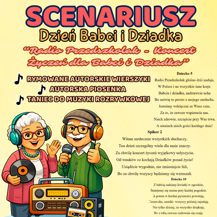 SCENARIUSZ DZIEŃ BABCI I DZIADKA "RADIO PRZEDSZKOLAK- KONCERT ŻYCZEŃ DLA BABCI I DZIADKA"