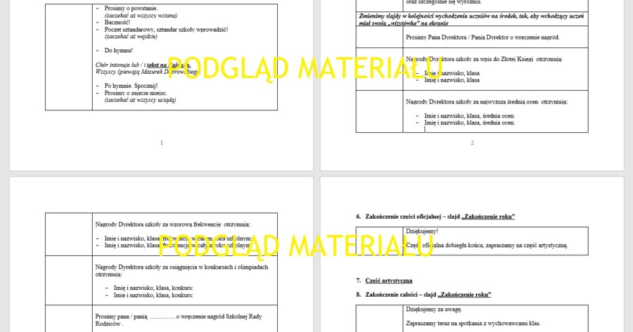 Zakończenie roku - scenariusz części oficjalnej