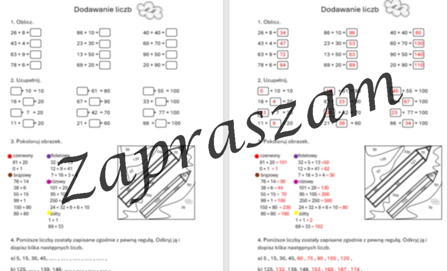 Dodawanie liczb - karta pracy