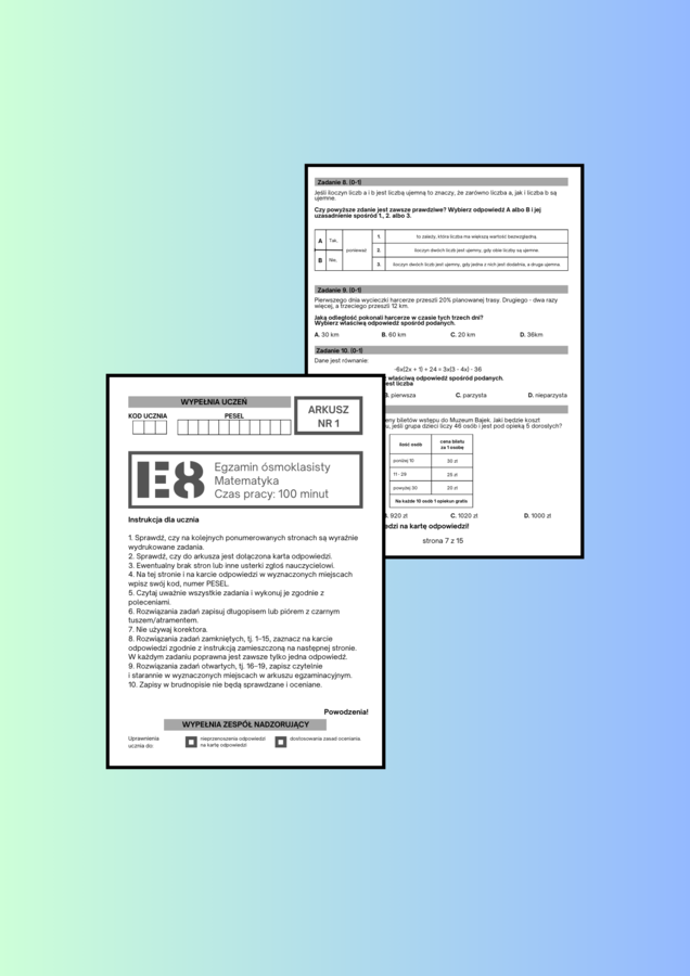 Próbny egzamin ósmoklasisty - matematyka (egzamin, 8 klasa) wersja 2023/2024