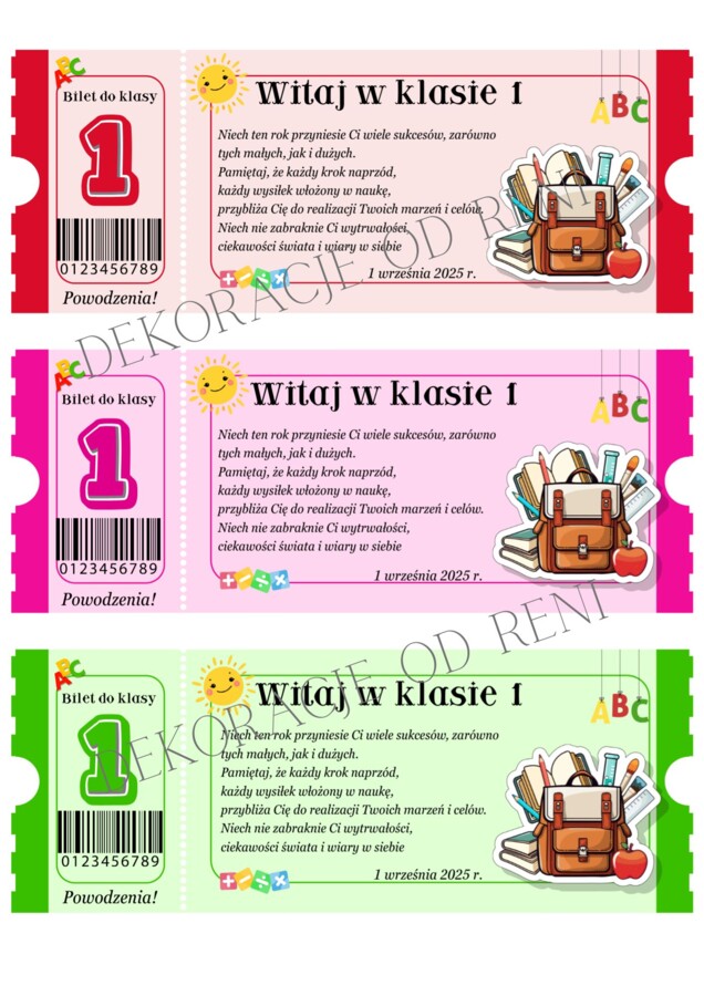 Powitalny Bilet do Klasy 1