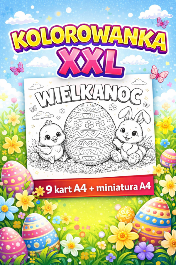 WIELKANOC - kolorowanka XXL do druku (9 kart A4+miniatura A4); plakat; dekoracja; gazetka; świetlica
