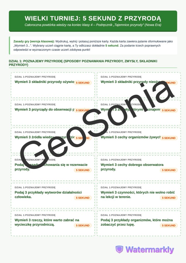 Gra 5 sekund przyroda klasa 4 koniec roku podsumowanie