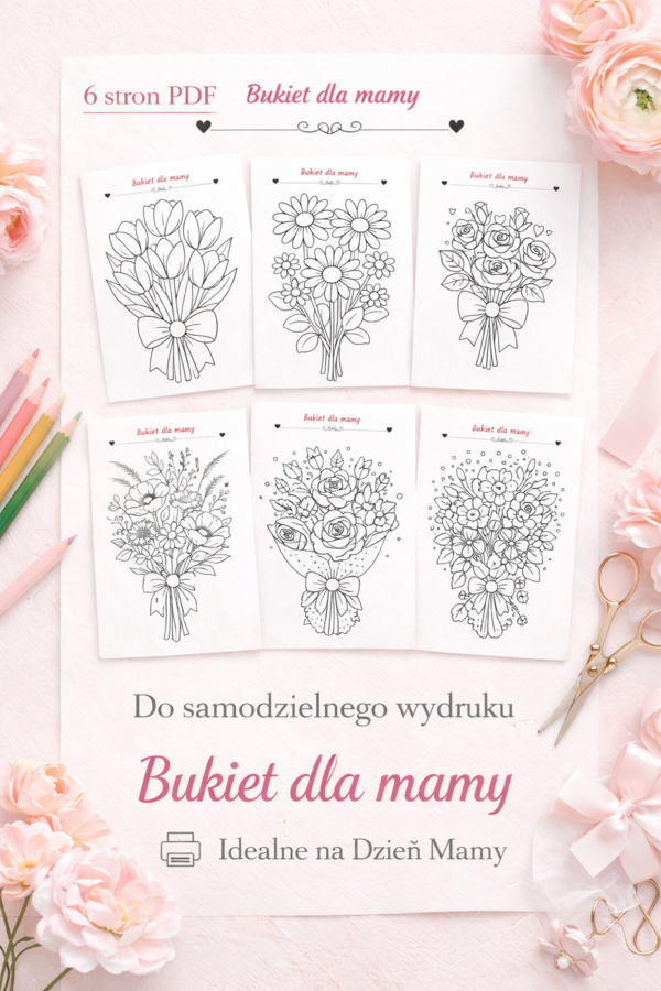Kolorowanka. Bukiet dla mamy