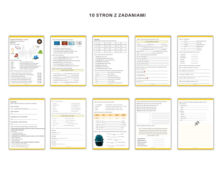 Together klasa 6 Unit 6 Dodatkowe Zadania Powtórzenie Karty Pracy Słownictwo Gramatyka Komunikacja Sport Present Perfect