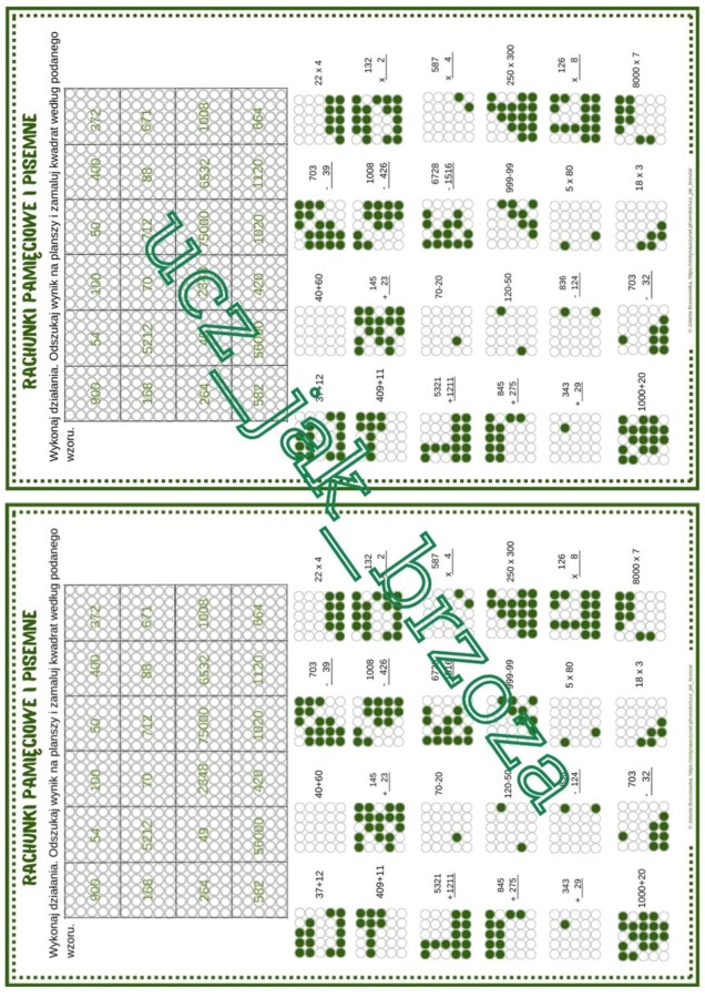 Rachunki pamięciowe i pisemne, kodowanie, klasa 4, Boże Narodzenie