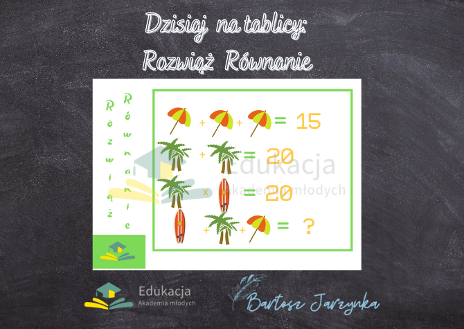 ?ROZWIĄŻ RÓWNANIE?PARASOL, PALMA, DESKA?