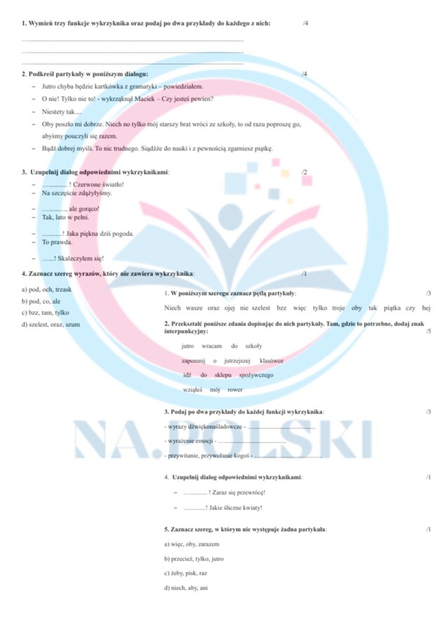 Wykrzyknik i partykuła - kartkówka