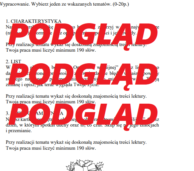 OPOWIEŚĆ WIGILIJNA sprawdzian podsumowujący, praca klasowa, egzamin ósmoklasisty