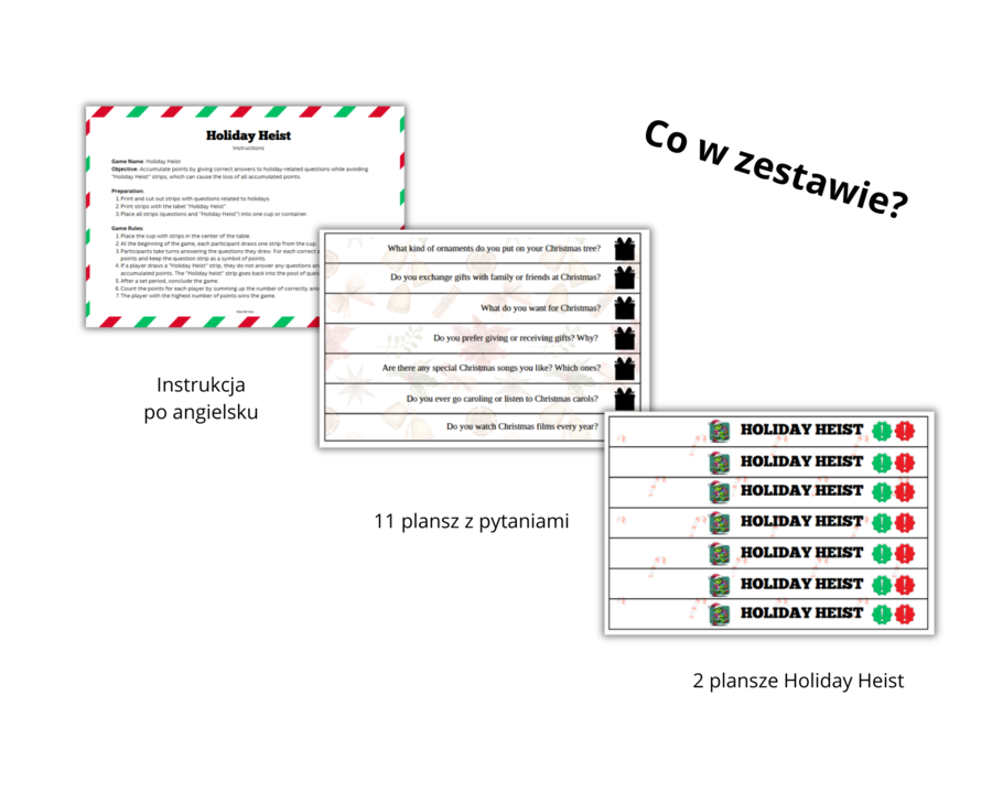 Holiday Heist - językowa gra, język angielski, pytania związane z Świętami Bożego Narodzenia, Christmas ESL questions, gra podobna do Kaboom!