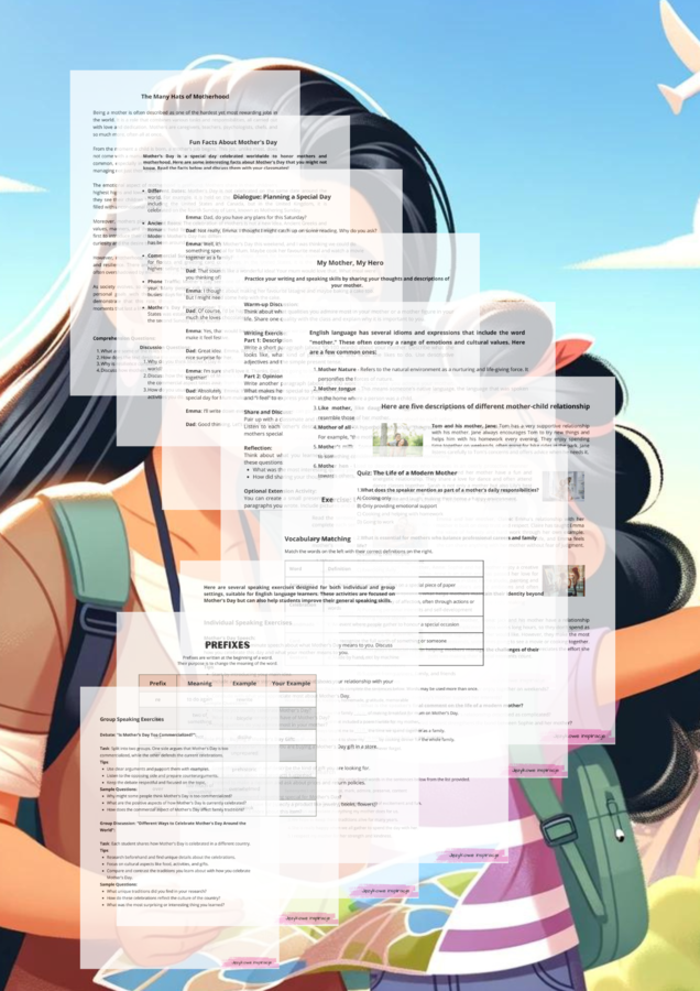 Happy Mother's Day! B1/B2 Gotowa lekcja. Worksheet.