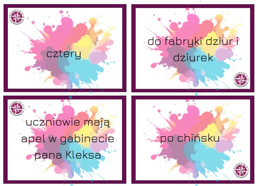 Karty z pytaniami do "Akademii Pana Kleksa"