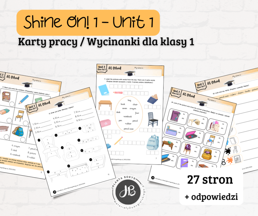 Materiały do Shine On! 1 Unit 1 – At School - karty pracy - wklejki/wycinanki