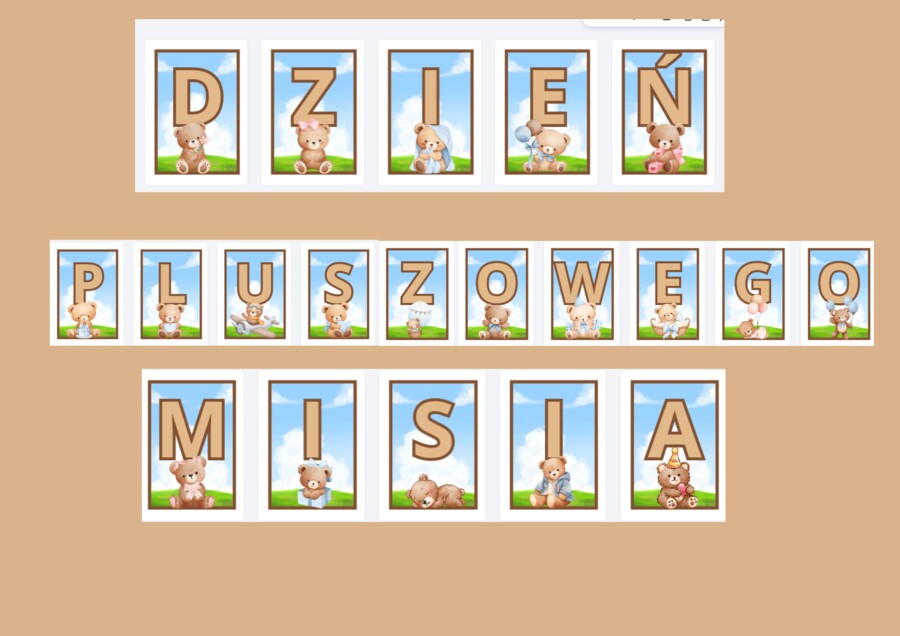 Girlanda na Dzień Pluszowego Misia – Urocze litery z misiami (Gotowy zestaw PDF)