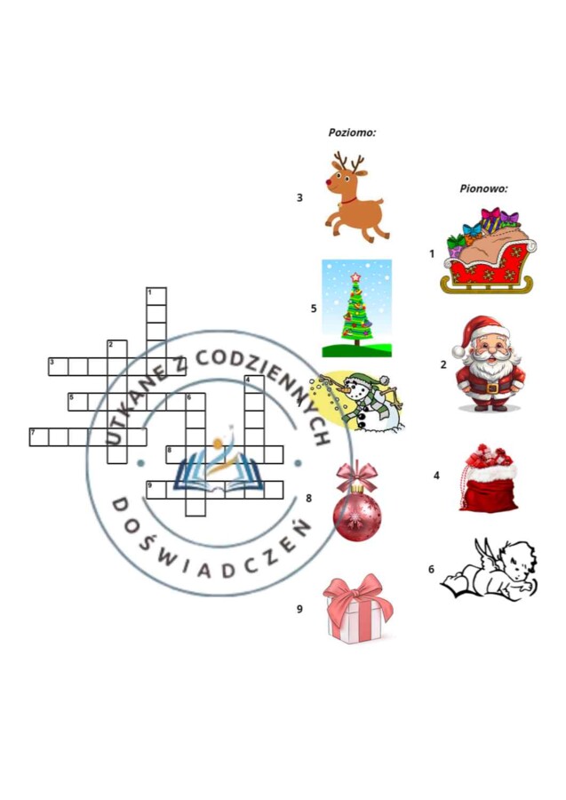 Świąteczna krzyżówka obrazkowa z kluczem odpowiedzi dla klas I-III