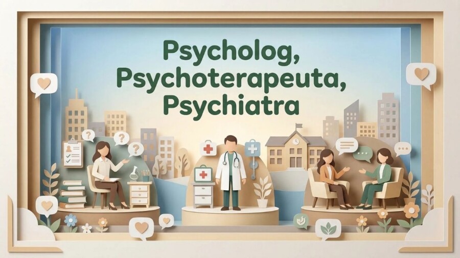 Zdrowie psychiczne. Psycholog, psychoterapeuta, psychiatra – czym się różnią? (gazetka szkolna / prezentacja)