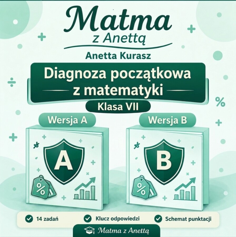 Diagnoza początkowa z matematyki - klasa VII - wersja A i B + klucz odpowiedzi