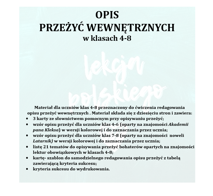 OPIS PRZEŻYĆ WEWNĘTRZNYCH W KLASACH 4-8
