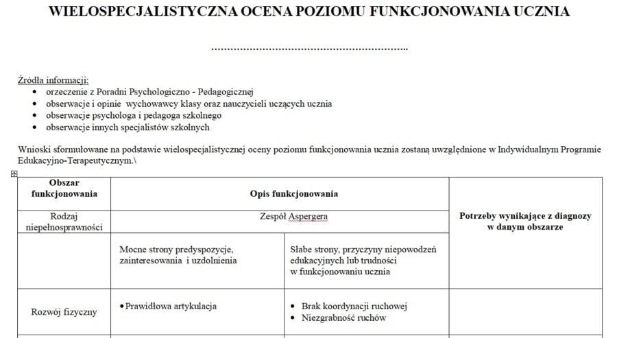 Wielospecjalistyczna Ocena Poziomu Funkcjonowania Ucznia