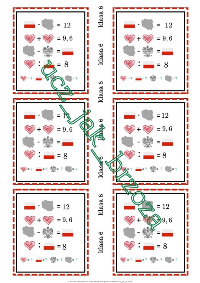 Zagadki obrazkowe, łamigłówki, 11 listopada, święto niepodległości, działania na liczbach