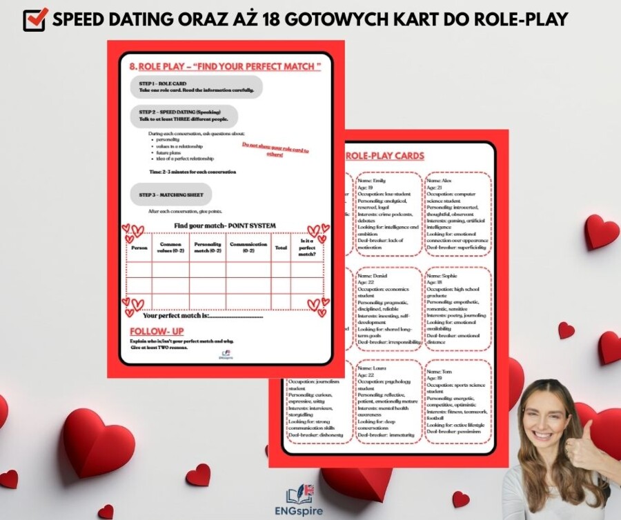 Love & Relationships. Kompletna walentynkowa lekcja B1/B2  wraz z role play (speed dating)