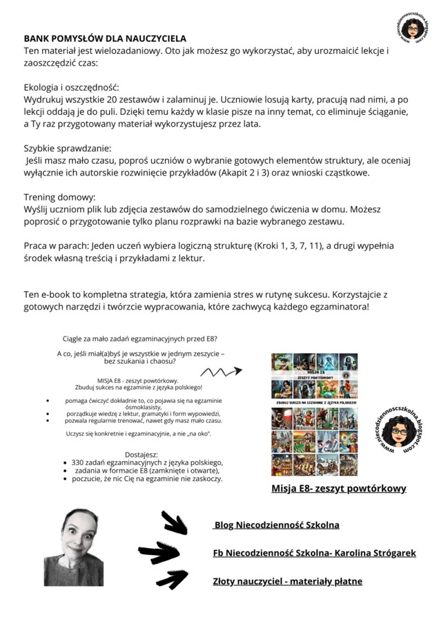 MISJA  ROZPRAWKA TRENING ARGUMENTACYJNY  20 zestawów