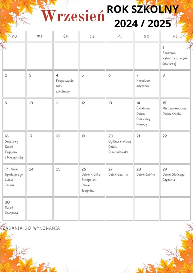 PAKIET MATERIAŁÓW NA WRZESIEŃ WEDŁUG KALENDARZA ŚWIĄT I DNI NIETYPOWYCH.