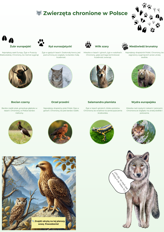 Plansze edukacyjne. Zwierzęta i rośliny chronione. Ekosystemy.