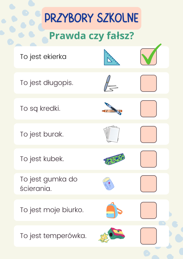 Przybory szkolne - prawda czy fałsz
