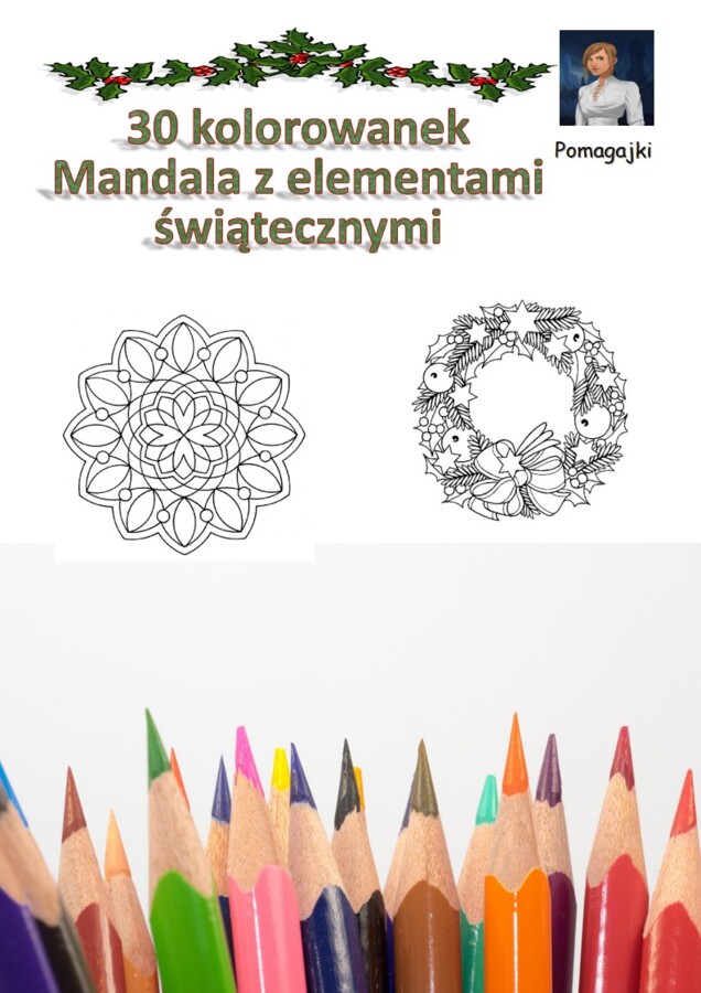 ?☃❄30 kolorowanek - Mandala z elementami świątecznymi oraz dodatkami