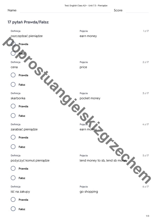 English Class A2+ - Unit 7 - testy