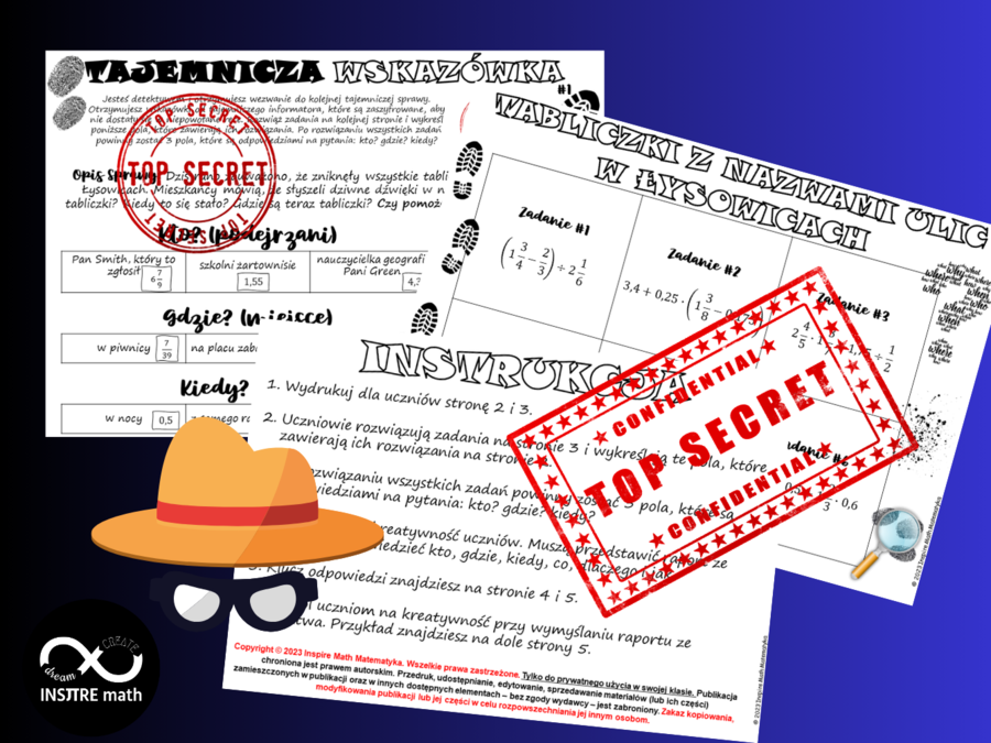 Agencja Detektywistyczna: tajemnicza wskazówka. Ułamki zwykłe i dziesiętne, kolejność działań. Matematyczne wyzwanie dla kl. 6-7.