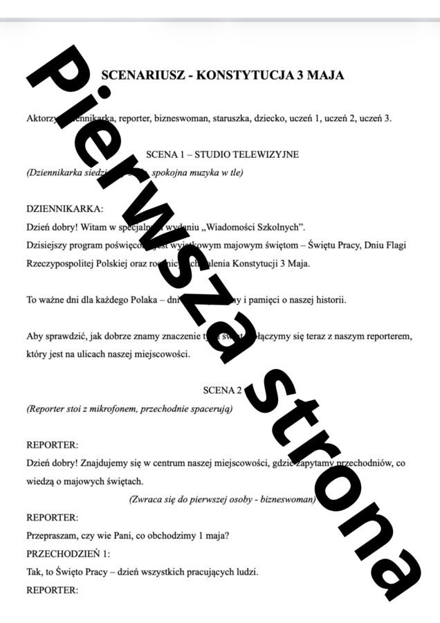 Scenariusz przedstawienia na Święto Konstytucji 3 Maja - studio telewizyjne