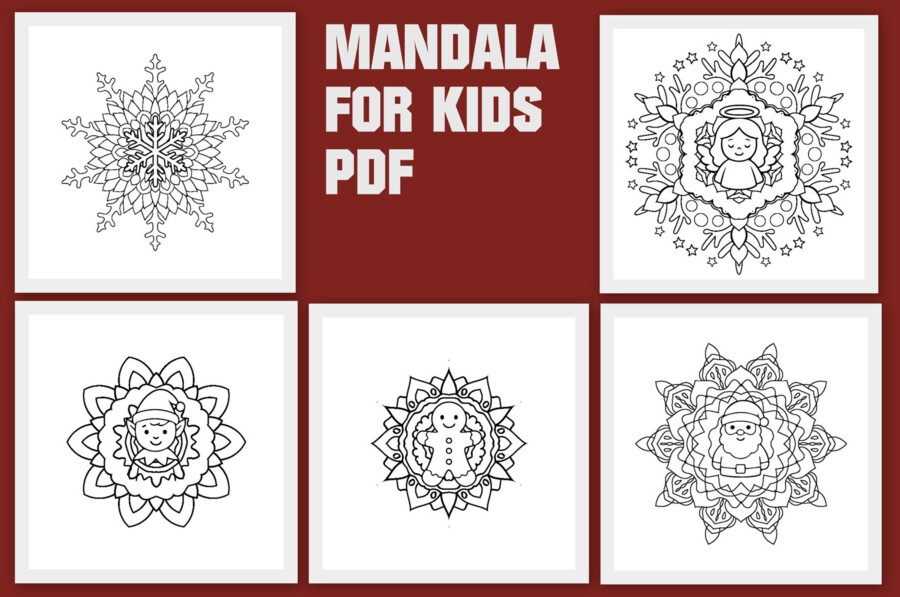 Świąteczne kolorowanki dla dzieci 5 x mandala pdf