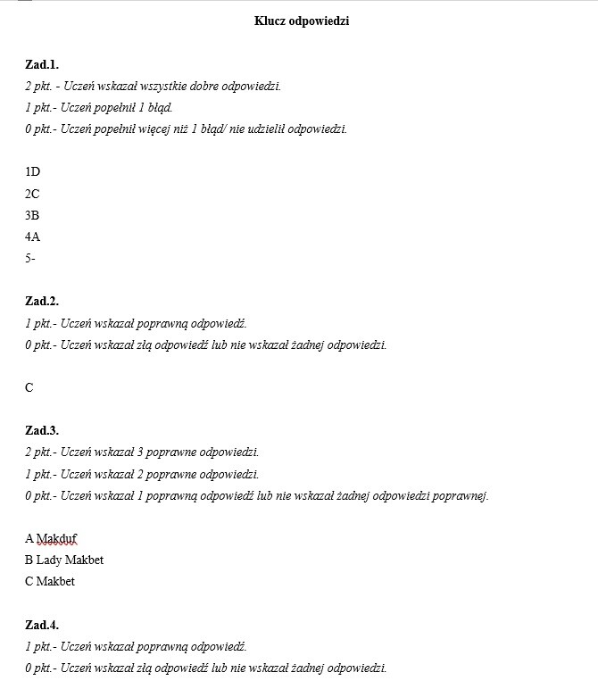 Kartkówka_Makbet (10 zadań)+ klucz odpowiedzi_Polski Level Up