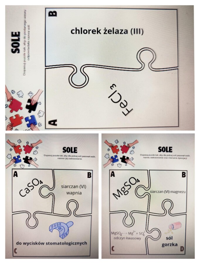 Puzzle z nazwami, wzorami i zastosowaniem SOLI