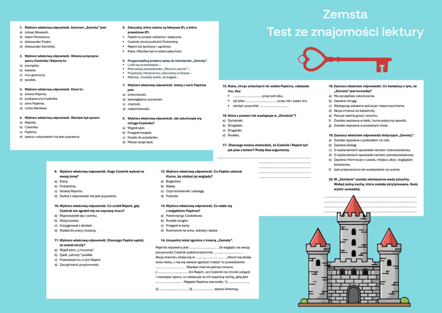 Zemsta - test ze znajomości lektury