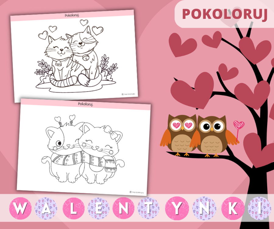 Walentynki Zestaw zadań. Puzzle. Szlaczki. Obliczenia. Labirynty. Girlanda