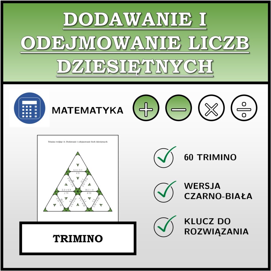 Trimino - Dodawanie i odejmowanie liczb dziesiętnych | matematyka