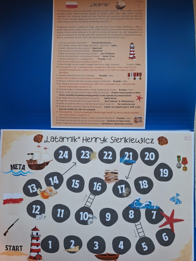 Latarnik - gra planszowa, grywalizacja, test z lektury, klasa 8