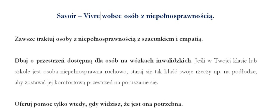Międzynarodowy dzień Osób z Niepełnosprawnością. Savoir - vivre.