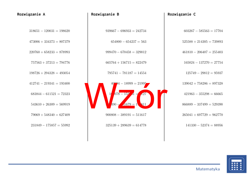 Dodawanie i odejmowanie do miliona | matematyka | 26 kolumn